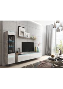 Wohnwand Home Affaire "VERA I, Vitrinen T&uuml;ranschlag links/rechts wechselbar", wei&szlig; (beton smart, wei&szlig; hochglanz), B:230cm H:130cm T:33cm, Kastenm&ouml;bel-Sets, Wohnwand, Vitrine mit Verglasung, stehend und h&auml;ngend, inklusive Beleuchtung