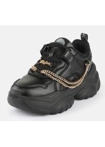 Plateausneaker Buffalo "Bliss Chain", Damen, Gr. 37, schwarz, goldfarben, Lederimitat, Schuhe Plateausneaker, Halbschuh, Schn&uuml;rschuh, Chunky Sneaker mit Zierkette