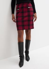 Jerseyrock bonprix "Jersey-Rock", Damen, Gr. 56/58 (XXXL), rot (granatrot, schwarz kariert), Web, Obermaterial: 65% Polyester, 30% Viskose, 5% Elasthan, kariert, festlich, figurbetont kniefrei, R&ouml;cke Jerseyrock, aus Polyester, Viskose und Elasthan, Minirock-L&auml;nge, mit Gummizug