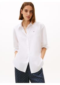 Langarmbluse Tommy Hilfiger "ESS POPLIN EASY FIT SHIRT", Damen, Gr. 44, wei&szlig; (classic wei&szlig;), Popeline, Obermaterial: 100% Baumwolle, unifarben, normal h&uuml;ftbedeckend, &Auml;rmel mit &Auml;rmelschlitz 1-Knopf-Manschette, Blusen Langarmbluse, Baumwolle