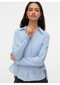 V&eacute;ro Moda Langarmbluse VERO MODA "VMTHILDE LS SHIRT WVN NOOS", Damen, Gr. L, blau (allure checks:snow wei&szlig;), Web, Obermaterial: 100% Baumwolle, gemustert, normal, V-Ausschnitt, Blusen Langarmbluse, Baumwolle