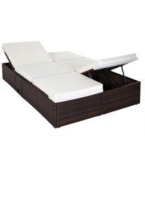 Casaria Polyrattan Gartenliege Braun/Creme 196x116x38cm