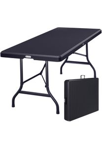 Casaria Mesa de jardim com aspeto de rotim preto 180x75x73cm dobr&aacute;vel