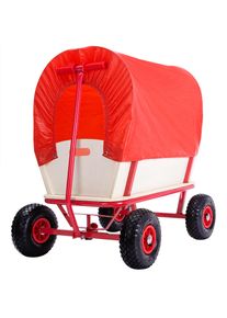 Monzana Bollerwagen Braun/Rot Holz 168x99x61cm mit Schutzdach