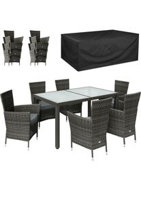 Casaria Polyrotan Tuinset 7-delig Grijs/Antraciet + Tuinmeubelhoes