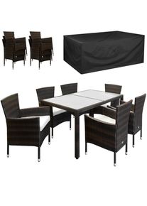 Casaria Polyrotan Tuinset 7-delig Bruin/Cr&egrave;me + Tuinmeubelhoes