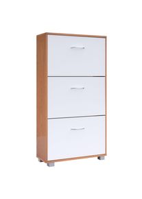 Casaria Schoenenkast Beuken / Wit 3 Kleppen 115x60x24cm