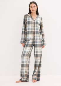 Flanellpyjamas med glittrigt garn och g&aring;vop&aring;se - beige - storlek 52/54 (XXL) - bonprix