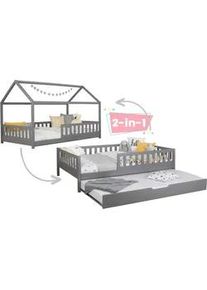 Ausziehbett Holz Duo ca. 100x200 cm Kiefer Hellgrau