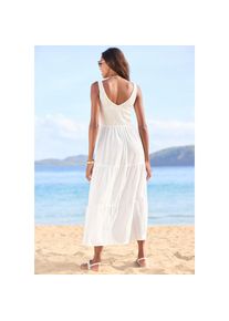 Beach Time Beachtime, Damen, Maxikleid aus gewebter Baumwolle, Sommerkleid mit gestuftem Rock, white, 36 - N-Gr, Gesmoktes Oberteil mit V-Ausschnitt