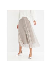 bonprix, Damen, Jerseyrock &raquo;Jerseyrock&laquo; aus leicht transparentem Materialmix, ausgestellte Passform, naturstein/silber, 44/46 (L), Jerseyrock mit 