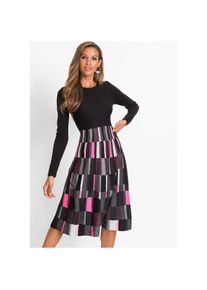 bonprix, Damen, Strickkleid &raquo;Ausgestelltes Jacquard-Strickkleid&laquo; aus Polyacryl, ausgestellte Passform, ausgestelltes Jacquard-Design, grau/schwarz/