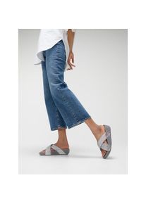 fitflop, Damen, Pantolette &raquo;LULU CRINKLED SHIMMER&laquo; Slides, Badeschuh, Abendmode mit Glitter, silberfarben-grau, 40, silberfarben-grau, Bequeme 