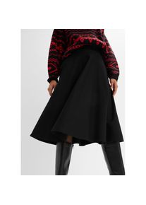 bonprix, Damen, Midirock aus weichem Materialmix, ausgestellte Passform, schwarz, 56, schwarz, Midirock in ausgestellter Passform
