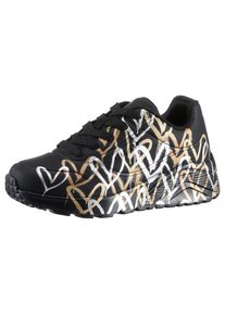Skechers, Damen, Plateausneaker &raquo; x JGoldcrown: Uno Lite - Metallic Love&laquo; , Schn&uuml;rschuh, Keilsneaker mit Herzchen im Metallic Look bedruckt, schwarz 