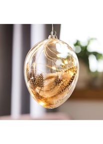 LED ornament ei met veren - kleurloos - maat 16 cm - bonprix