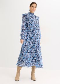 Jurk van chiffon met opstaande kraag - blauw - maat 40 - bonprix