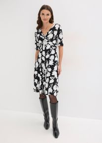 Gedessineerde jersey jurk met drapering in een zachte viscosemix - zwart - maat 44/46 (L) - viscose - bonprix