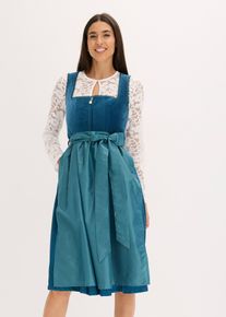 bonprix Femei Rochie dirndl midi cu catifea (set/2 piese), albastru, 42