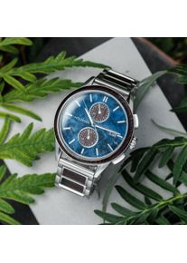 Elegant Men's Watch N&uuml;rburg with Blue Marble Dial Chronograph & Stainless Steel Bracelet in Silver