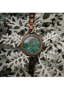 Green Women's Watch Melissa, Genuine Marble Dial & Brown Wood Bracelet