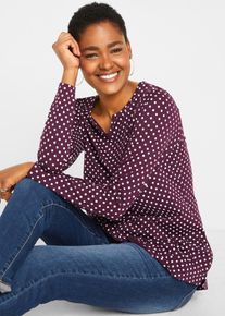 bonprix Shirt w kropki, z długim rękawem i rozcięciami po bokach, fioletowy, 40/42