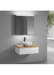 neoro n50 Meuble bas l : 80 cm, 1 tiroir, vasque &Oslash; 40 cm blanc mat, avec armoire de toilette,, BN0064WM+BN0412WH+BN0402W1+BN0473MI,