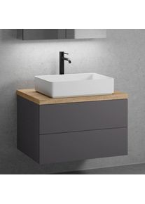 neoro n50 Meuble bas l : 80 cm, 2 tiroirs, lavabo l : 58 cm blanc mat,, BN0065WM+BN0422GR+BN0402W1,