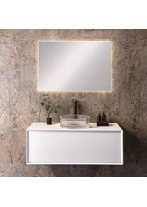 neoro n60 Meuble bas l: 120 cm, 1 tiroir, vasque n40 groove &Oslash; 40 cm transparente, avec miroir &eacute;clair&eacute; n20,, BN0757WM+BN0750GT+BEA038MI,