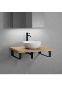 neoro n50 vasque &agrave; poser &Oslash; 40 H : 14 cm, avec plan de toilette en bois massif sans d&eacute;coupe l : 80,5 H : 4 P : 51,5 cm, BN0064WM+BN0402W1+2#BN000005,