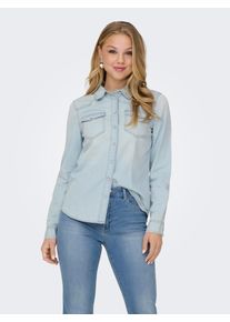 Jeansbluse Only "ONLALEXA L/S DNM SHIRT FS NOOS", Damen, Gr. XL, light blau denim, Web, Obermaterial: 100% Baumwolle, unifarben, regular fit, Blusen Jeansbluse