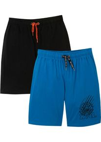 Bermudas bonprix, Jungen, Gr. 164, N-Gr, schwarz (schwarz, azurblau), Obermaterial: 100% Baumwolle, loose fit, Hosen Bermudas, aus Baumwolle, mit Kordelzug, lockere Passform