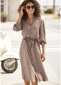 Hemdblusenkleid Lascana, Damen, Gr. 40, N-Gr, braun (taupe), Web, Obermaterial: 100% Viskose, unifarben, figurumspielend ca. Mitte Wade, Rundhals, 1-Knopf-Manschette, Kleider Hemdblusenkleid, in lockerer Passform, elegantes Sommerkleid, Midikleid