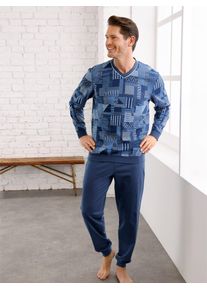 w&auml;schepur Schlafanzug W&Auml;SCHEPUR, Herren, Gr. 56/58, blau (dunkelblau, mittelblau, bedruckt), 100% Baumwolle, Homewear-Sets Schlafanzug