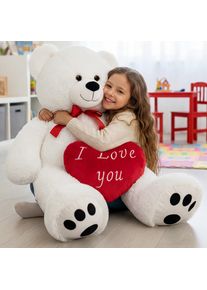 Deuba Knuffel Teddybeer XL Wit incl Hartkussen