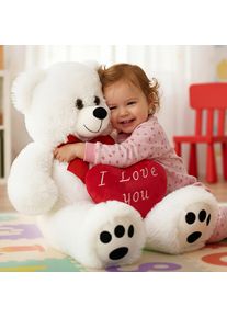 Monzana Pl&uuml;schtier Teddyb&auml;r Wei&szlig; 50cm inkl Herzkissen