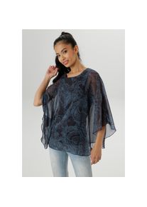 Aniston SELECTED, Damen, Chiffonbluse im modischen Lagenlook, marine-hellblau-schwarz, 36, Bluse im Lagenlook und Materialmix