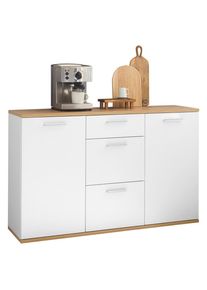 Mid.you Sideboard Macau , Wei&szlig;, Eiche Artisan , Kunststoff , 2 F&auml;cher , 3 Schubladen , 135x86x38 cm , Beim&ouml;bel erh&auml;ltlich , Kleinm&ouml;bel, Kommoden, Sideboards