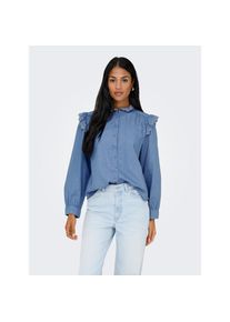 Only, Damen, Jeansbluse &raquo;ONLPIPER L/S EMB FRILL DNM SHIRT QYT&laquo; mit R&uuml;schen, Medium Blue Denim, S, Jeanshemd von Only