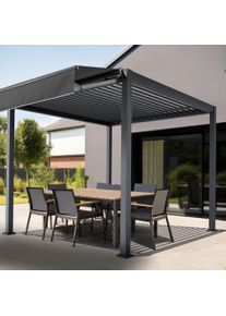 Markise Summer f&uuml;r Pergola mit Lamellendach | 3 x 1,6 m, Kurbel, rechts, dunkelgrau/wei&szlig;