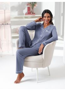 w&auml;schepur Dames Pyjama in rookblauw/wit ,maat 36/38, Witt, 50% Katoen, 50% Modal