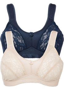 Entlastungs-BH bonprix, Damen, Gr. 95, Cup C, blau (dunkelblau, sandbeige), Obermaterial: 84% Polyamid, 16% Elasthan. Futter: 100% Polyamid. Spitze: 100% Polyamid, unifarben, BHs Entlastungs-BH, mit gepolsterten Tr&auml;gern, ohne B&uuml;gel, mit Haken & &Ouml;sen Verschluss