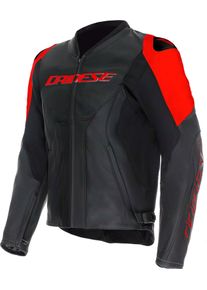 Dainese Racing 5, leather jacket perforated , color: Black/Neon-Red , size: 54