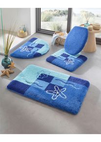 Hagemann unisex Badmat in turquoise/koningsblauw gedessineerd ,maat 50x50 cm - Wc-matje zonder uitsparing, Witt, 100% Polyacryl