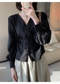 Summer Rayon New Female V-Neck Shirts Lantern Sleeves Loose Fit Versatile Office Lady Temperament Cozy Streetwear Coats Blouses