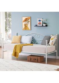 Twin Size VECELO Metal Daybed with Headboard, Sturdy Steel Slats, Ideal for Living/Guest Rooms, Easy Assembly