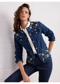 CREATION L PREMIUM Dames Jeansblazer met bloemenborduursel, zachte materiaalmix in blue-stonewashed ,maat 36, Witt, 63% Katoen, 22% Lyocell, 13% Polyester, 2% Elastan