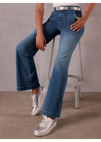 CREATION L PREMIUM Dames Flared jeans met lichte wassing in blue-bleached ,maat 40, Witt, 57% Katoen, 33% Modal, 8% Elastomulti&euml;ster, 2% Elastan