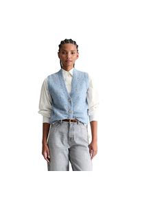 Marc O'Polo Marc O'Polo DENIM, Damen, Strickweste &auml;rmelloser Boucl&eacute;-Cardigan regular fit aus Schurwolle-Viskose-Mix, Blue Dusk, XS, Blue Dusk, Boucle-Strickweste 