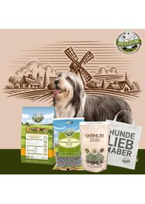 Spesialsett for Bearded Collie - Wildbach-Schmaus + Hud & Pels Pulver + Wildbach-Happen + Jutetaske
